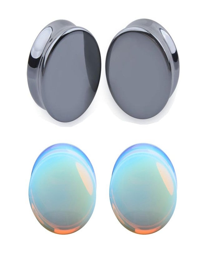 Decentraland 2 Pairs White And Black Organic Stone Plugs Ear Gauges Earrings Jewelry 22mm(7/8") - Image 1